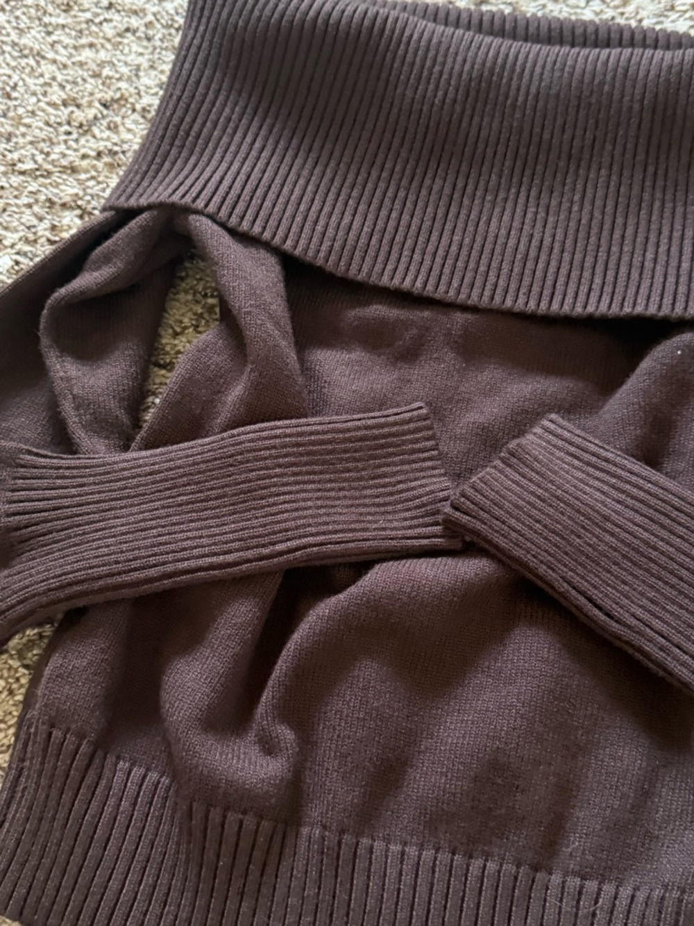 Off-Shoulder Ribbed Knit Sweater - Brown - Picture 2 of 6